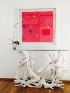 driftwood & glass foyer table