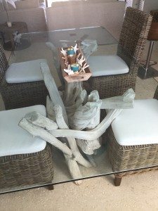 driftwood & glass dining table